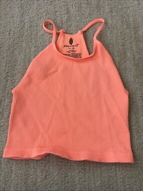 Free People Neon Peach Ribbed Crop Tank Size XS